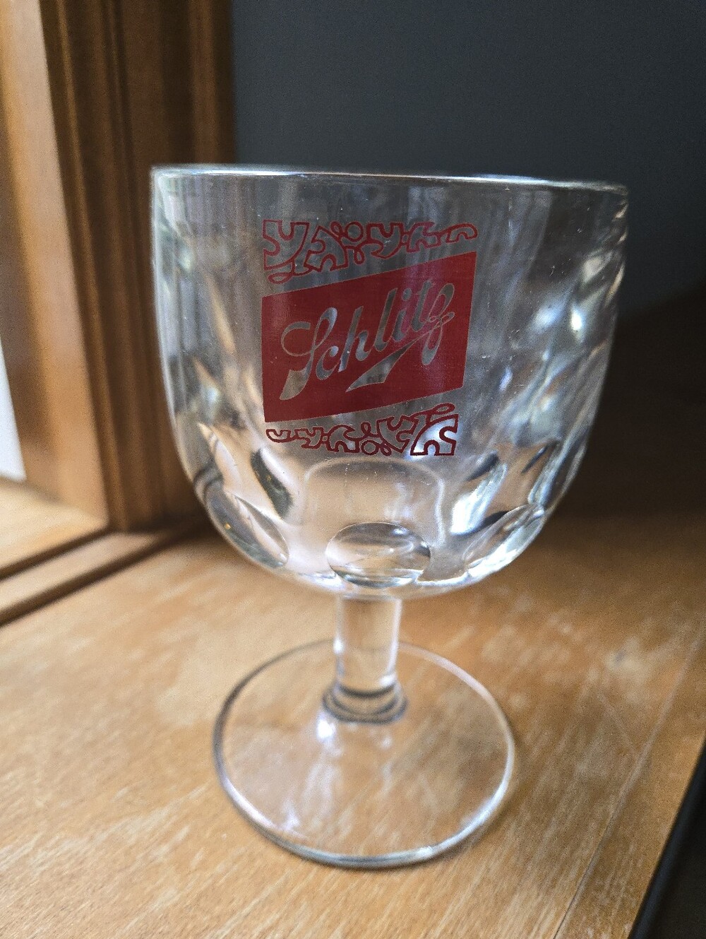Vintage SCHLITZ BEER Heavy Glass Thumbprint Stemmed Goblet 6" Tall